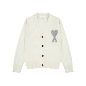 Ami Cream Cardigan with Gray Heart Detail